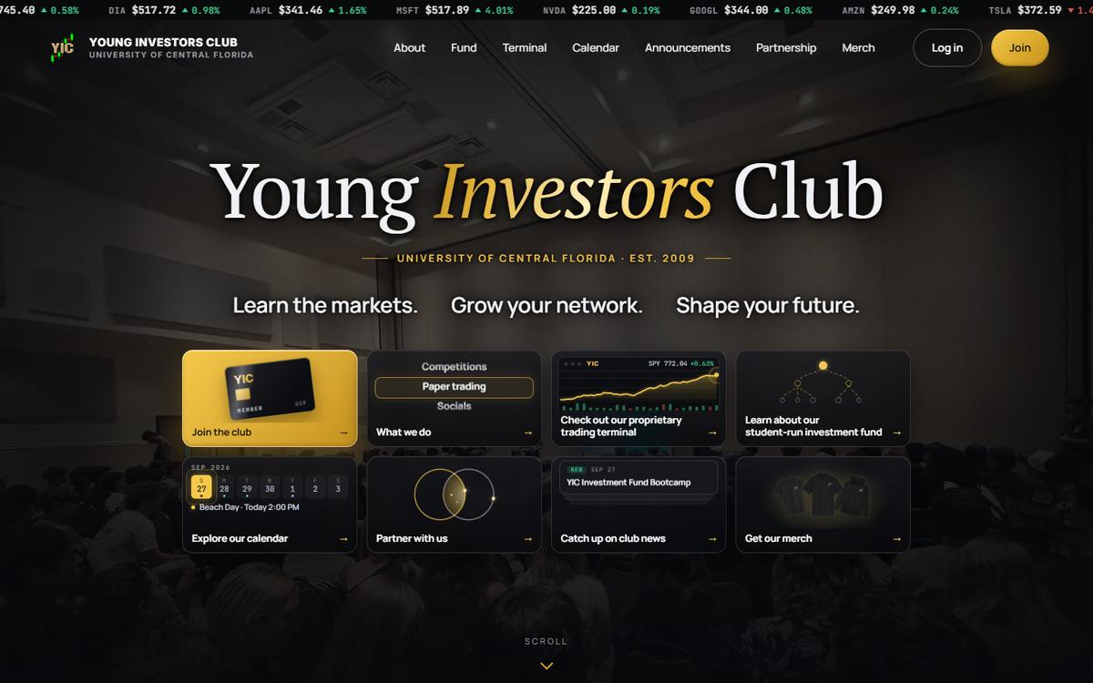 Young Investors Club at UCF website, home page